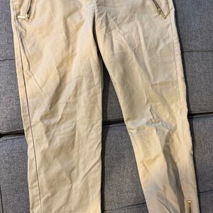 Chic Beige Michael Kors Pants with Gold Zipper Accents